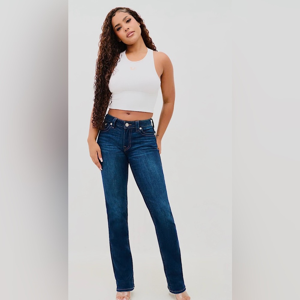 True‎ Religion Billie Mid-Rise Straight Leg Blue Women's Jeans Size:32